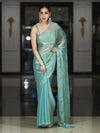 Banarasee Handwoven Dual Shaded Chiffon Saree With Aari Motifs-Light Green