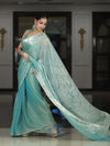 Banarasee Handwoven Dual Shaded Chiffon Saree With Aari Motifs-Light Green