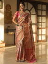 Banarasee Handwoven Badhani Print Tissue Saree With Zari Broad Border & Lace-Pink