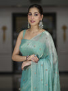 Banarasee Handwoven Dual Shaded Chiffon Saree With Aari Motifs-Light Green