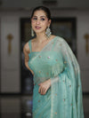 Banarasee Handwoven Dual Shaded Chiffon Saree With Aari Motifs-Light Green
