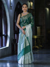 Banarasee Handwoven Georgette Saree With Zari Jaal Work & Border-Green (Dual Shade)