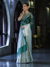 Banarasee Handwoven Georgette Saree With Zari Jaal Work & Border-Green (Dual Shade)