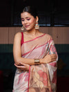 Banarasee Cotton Silk Saree With Resham Work & Tissue Border-White & Red