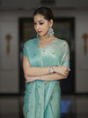 Banarasee Handwoven Dual Shaded Chiffon Saree With Aari Motifs-Light Green