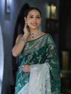 Banarasee Handwoven Georgette Saree With Zari Jaal Work & Border-Green (Dual Shade)