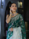 Banarasee Handwoven Georgette Saree With Zari Jaal Work & Border-Green (Dual Shade)
