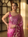 Banarasee Organza Saree With Gold Zari Jaal Design & Dual Color-Purple