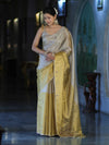 Banarasee Tissue Saree With Hand Embroidered Cutdana Work & Pearl Motifs-Gold & Silver