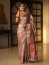 Banarasee Handwoven Tissue Zari Saree With Broder & Lace-Pink