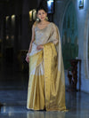 Banarasee Tissue Saree With Hand Embroidered Cutdana Work & Pearl Motifs-Gold & Silver