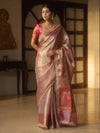 Banarasee Handwoven Tissue Zari Saree With Broder & Lace-Pink