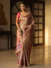 Banarasee Handwoven Tissue Zari Saree With Broder & Lace-Pink