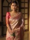 Banarasee Handwoven Tissue Zari Saree With Broder & Lace-Pink