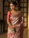 Banarasee Handwoven Tissue Zari Saree With Broder & Lace-Pink