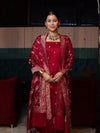 Banarasee Semi Katan Silk Zari Work Salwar Kameez Fabric With Dupatta Set-Maroon
