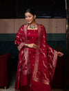 Banarasee Semi Katan Silk Zari Work Salwar Kameez Fabric With Dupatta Set-Maroon
