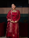 Banarasee Semi Katan Silk Zari Work Salwar Kameez Fabric With Dupatta Set-Maroon