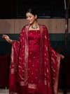 Banarasee Semi Katan Silk Zari Work Salwar Kameez Fabric With Dupatta Set-Maroon