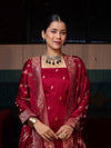 Banarasee Semi Katan Silk Zari Work Salwar Kameez Fabric With Dupatta Set-Maroon