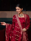 Banarasee Semi Katan Silk Zari Work Salwar Kameez Fabric With Dupatta Set-Maroon