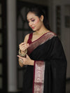 Banarasee Handloom Plain Semi Silk Saree With Zari Woven Contrast Border-Black & Maroon