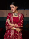 Banarasee Semi Katan Silk Zari Work Salwar Kameez Fabric With Dupatta Set-Maroon