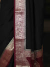 Banarasee Handloom Plain Semi Silk Saree With Zari Woven Contrast Border-Black & Maroon