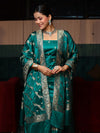 Banarasee Semi Katan Silk Zari Work Salwar Kameez Fabric With Dupatta Set-Teal Blue