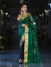 Banarasee Handwoven Dual Color Tissue Saree With Gold Zari Border & Lace-Green & Black