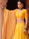 Banarasee Chanderi Silk Lehenga & Blouse With Crepe Silk Dupatta-Yellow