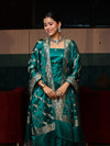 Banarasee Semi Katan Silk Zari Work Salwar Kameez Fabric With Dupatta Set-Teal Blue