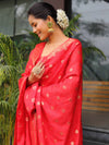 Banarasee Cotton Silk Salwar Kameez Fabric With Zari Work-Red
