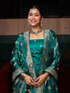 Banarasee Semi Katan Silk Zari Work Salwar Kameez Fabric With Dupatta Set-Teal Blue