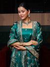 Banarasee Semi Katan Silk Zari Work Salwar Kameez Fabric With Dupatta Set-Teal Blue
