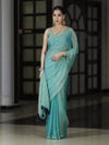 Banarasee Handwoven Dual Shaded Chiffon Saree With Mirror Work-Turquoise Green