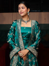 Banarasee Semi Katan Silk Zari Work Salwar Kameez Fabric With Dupatta Set-Teal Blue