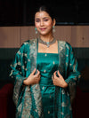 Banarasee Semi Katan Silk Zari Work Salwar Kameez Fabric With Dupatta Set-Teal Blue