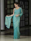Banarasee Handwoven Dual Shaded Chiffon Saree With Mirror Work-Turquoise Green