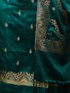 Banarasee Semi Katan Silk Zari Work Salwar Kameez Fabric With Dupatta Set-Teal Blue