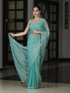 Banarasee Handwoven Dual Shaded Chiffon Saree With Mirror Work-Turquoise Green