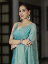 Banarasee Handwoven Dual Shaded Chiffon Saree With Mirror Work-Turquoise Green
