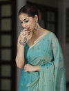 Banarasee Handwoven Dual Shaded Chiffon Saree With Mirror Work-Turquoise Green