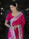 Banarasee Handloom Soft Silk Saree With Zari Buti Design Floral Border & Lace-Pink