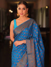 Banarasee Pure Handloom Muga Silk Saree With Zari & Gold Weaving-Blue