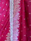 Banarasee Handloom Soft Silk Saree With Zari Buti Design Floral Border & Lace-Pink