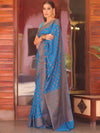 Banarasee Pure Handloom Muga Silk Saree With Zari & Gold Weaving-Blue