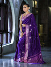 Banarasee Handloom Semi Silk Saree With Zari Design & Contrast Border-Violet