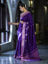 Banarasee Handloom Semi Silk Saree With Zari Design & Contrast Border-Violet