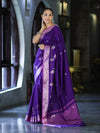 Banarasee Handloom Semi Silk Saree With Zari Design & Contrast Border-Violet